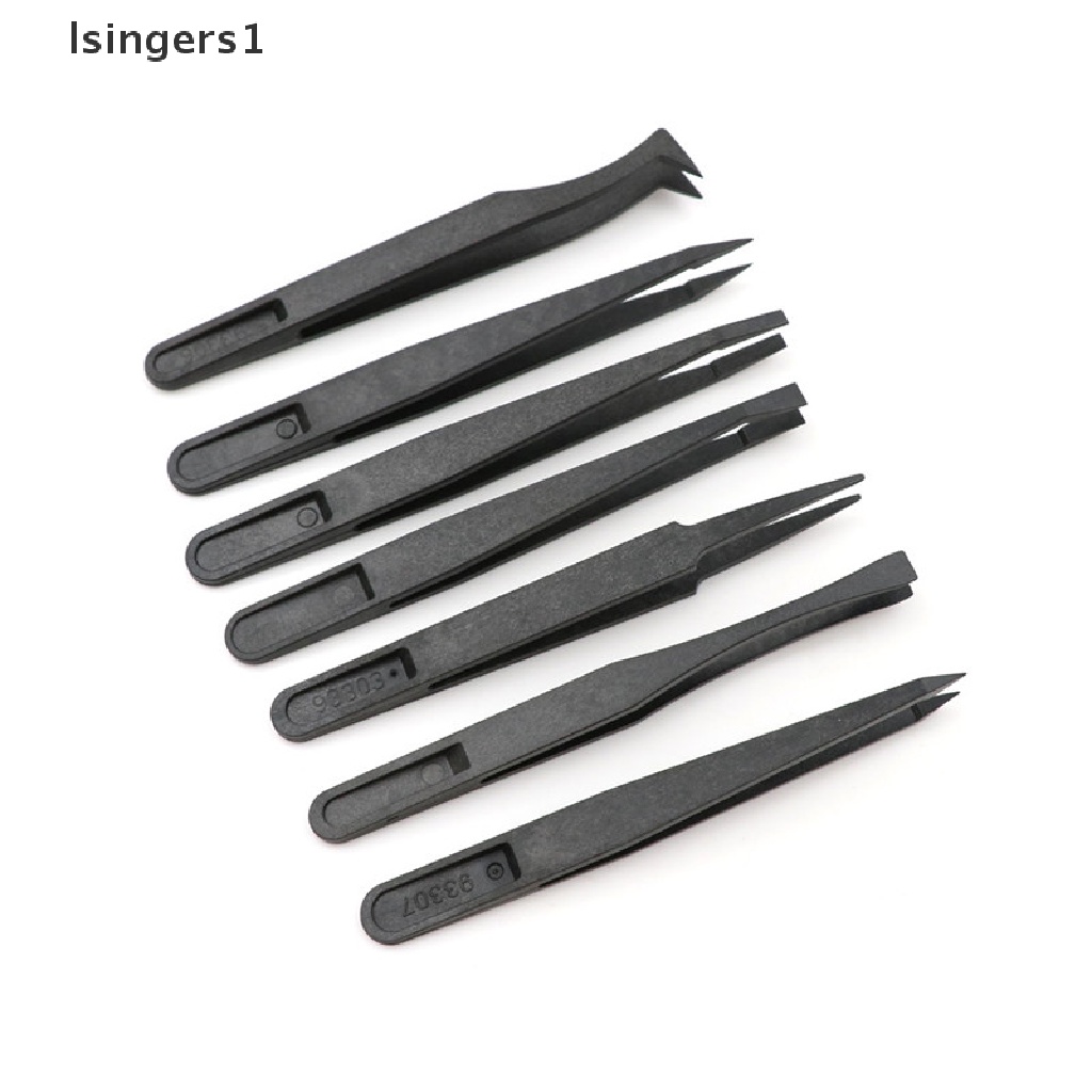 (lsingers1) 7pcs / Set Pinset Anti Statis Bahan Plastik Keras Warna Hitam Untuk Reparasi