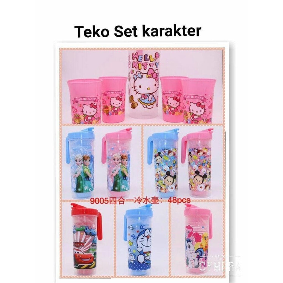 READY TEKO SET GELAS PLASTIK KARAKTER HELLOKITTY DORAEMON