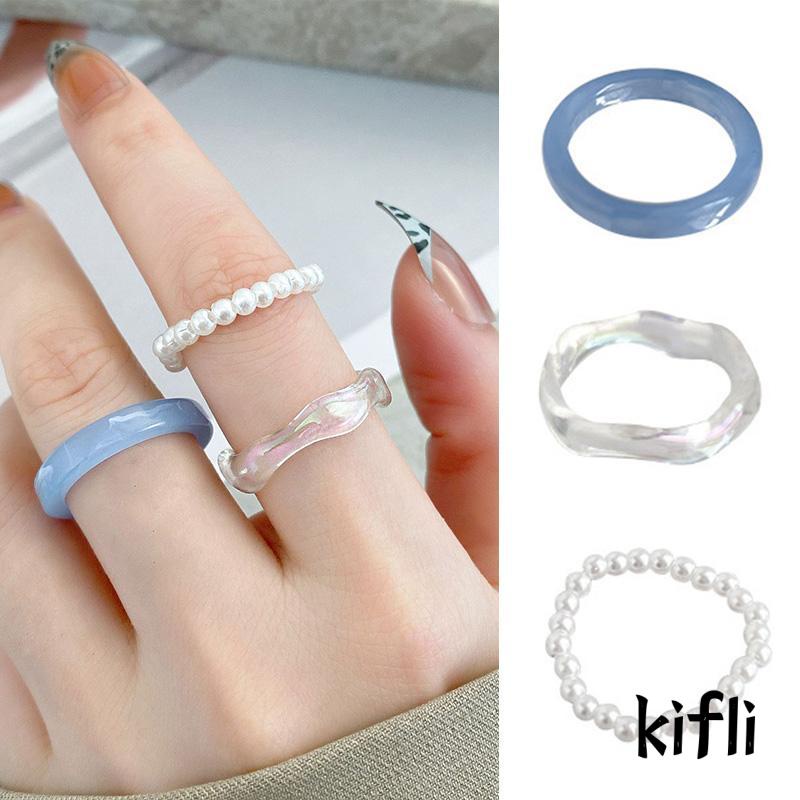 3pcs / Set Cincin Mutiara Resin Bahan Akrilik Untuk Wanita