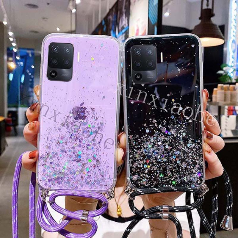 Case Tali Nagita Oppo F9 Reno 4F 5 5F 2021 Lanyard Glitter Gantungan