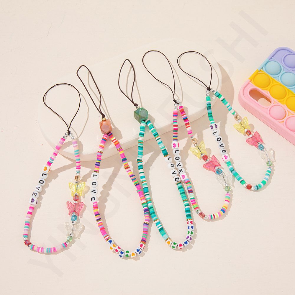 QUINTON Handmade Cell Phone Lanyard Ins Mobile Phone Chain Clay Beaded Colorful Mobile Phone Pendant Telephone Jewelry Phone Charm Phone Ornaments Anti-Lost Lanyard Mobile Phone Straps