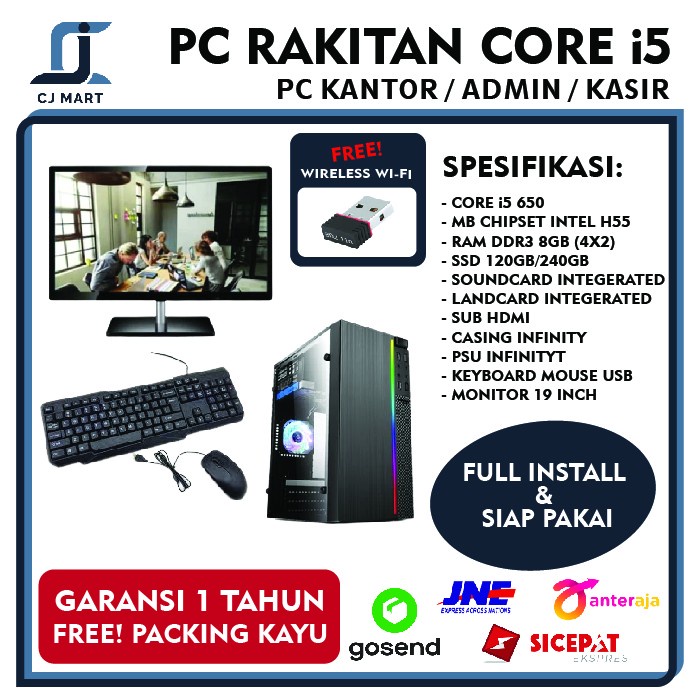 PC Rakitan Core i5 w/ SSD FULL SET / PC KERJA /KASIR / GARANSI 1 THN - SSD120GB+LED16&quot;