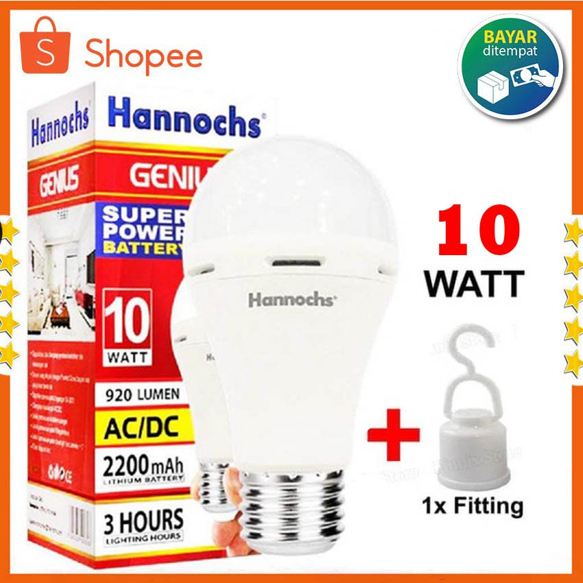 bohlam lampu emergency led 10wat baterai 2000Mah Hannoch genius