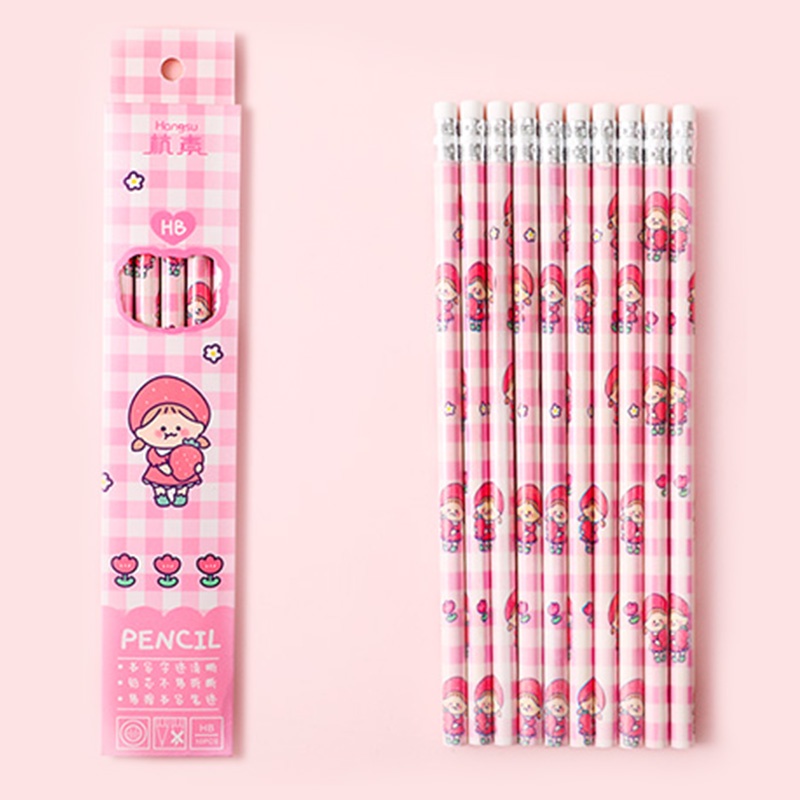 10 Pcs Cartoon Children Pencil Set HB Student Drawing Pencil with Eraser