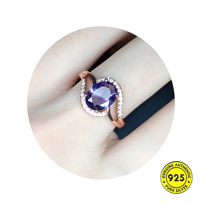 Cincin Rose Gold 18k Adjustable Dengan Batu Amethyst Mewah Untuk Wanita