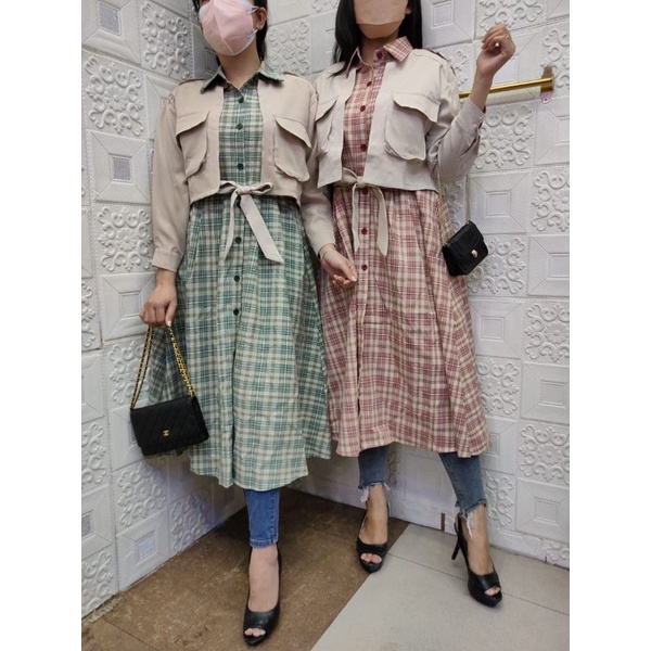 dress Korea kotak rompi