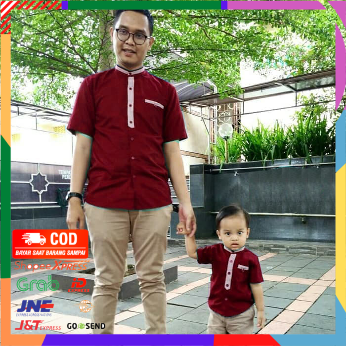 ❤BISA COD❤ Baju Koko Dewasa Lengan Pendek Marun - Merah, S
