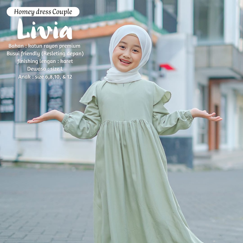 Homey Dress Livia Polos Gamis Mom &amp; Kids Couple Dress Polos Bahan Katun Rayon Premium Nyaman Dipakai | Bisa COD