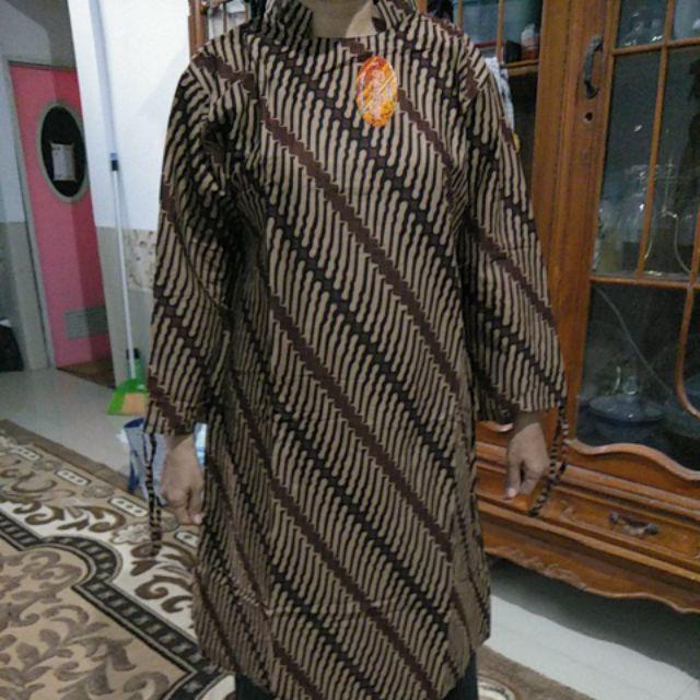 Batik Edo - Couple Tunik Sogan Serut Genes Apsari Coklat Batik Modern Midi Sarimbit Kerja Seragam