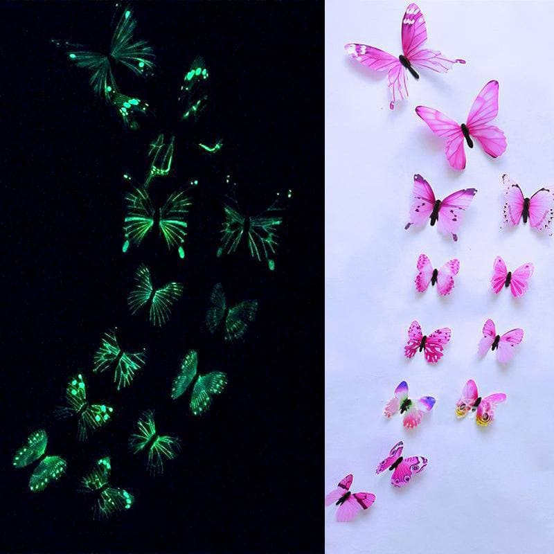 LF - Stiker Dinding 3D Glow in the Dark Motif Kupu-kupu Tempelan Dinding Butterfly Import KP02