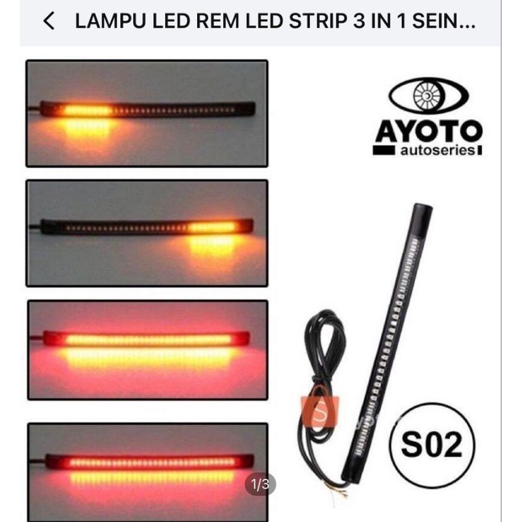 Lampu LED REM LED strip 3 in 1 sein panjang 20cm fleksibel DRL panjang 20cm stop rem