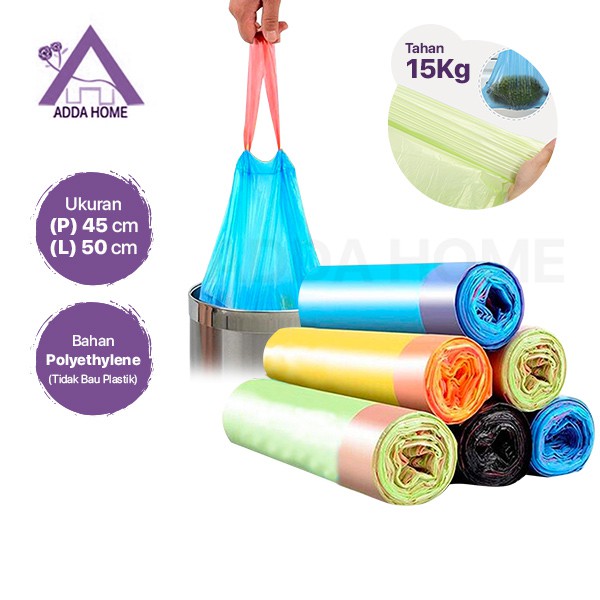 Adda Home - Kantong Sampah Plastik Roll Tali Serut Pegangan Tangan Trash Bag Anti Kotor