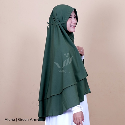 Aluna | Khimar Jilbab Bergo 2 Layer Tali Panjang Syar'i Bahan Diamond Georgorate Berkualitas Tidak Terawang