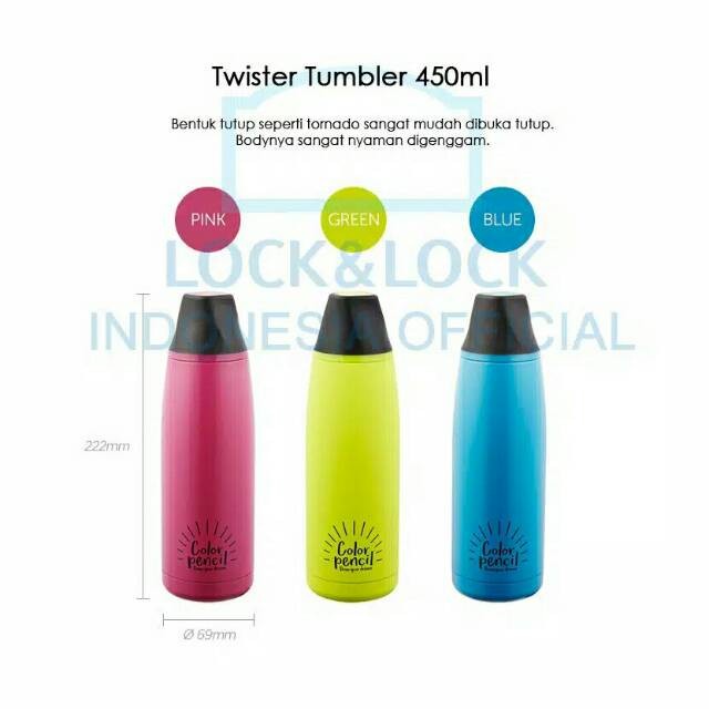 Lock n lock Color Pencil twister tumbler hot n cool botol minum Lock&amp;Lock 450 ml