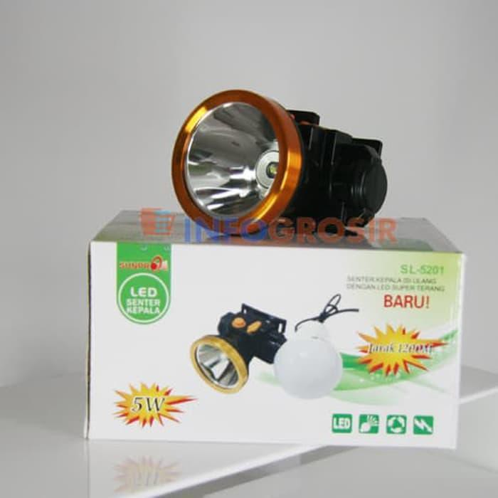 Jual  Senter Kepala Headlamp Sunpro S 5201 Kuning 5 Watt Charger Original Murah