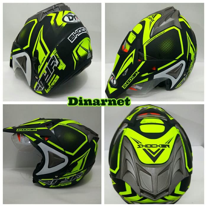 Helm Semi Cross Double Visor Semi Trail Motocross Shocker Kuning dof