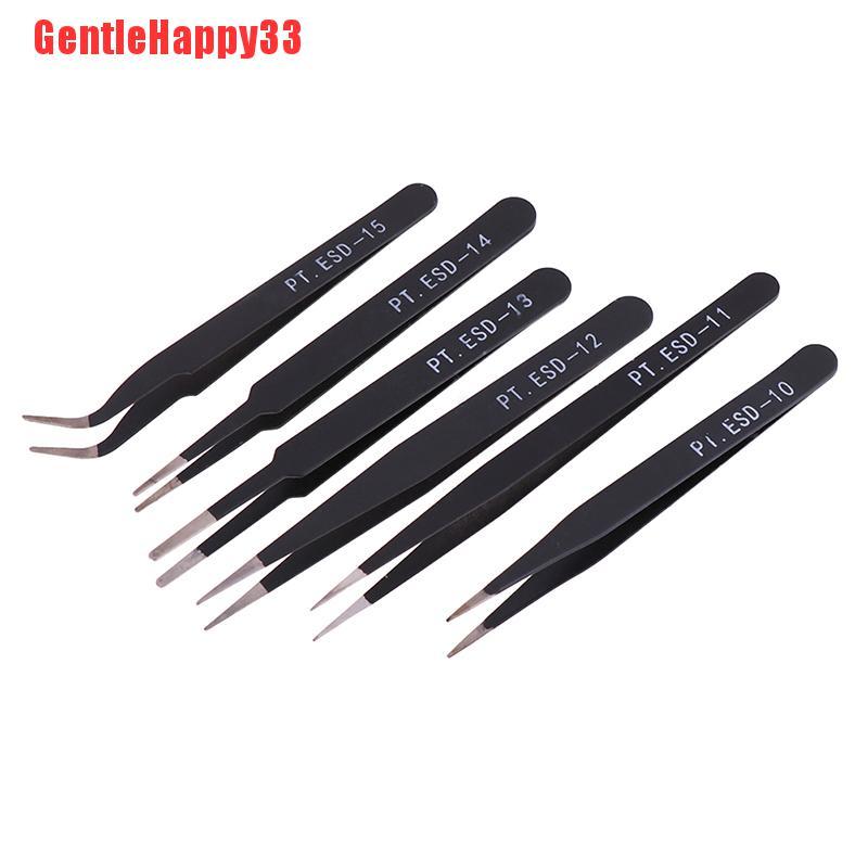 Gentlehappy 6pcs/set Pinset Lurus/Lengkung Anti Statis Esd Untuk Alat Perbaikan