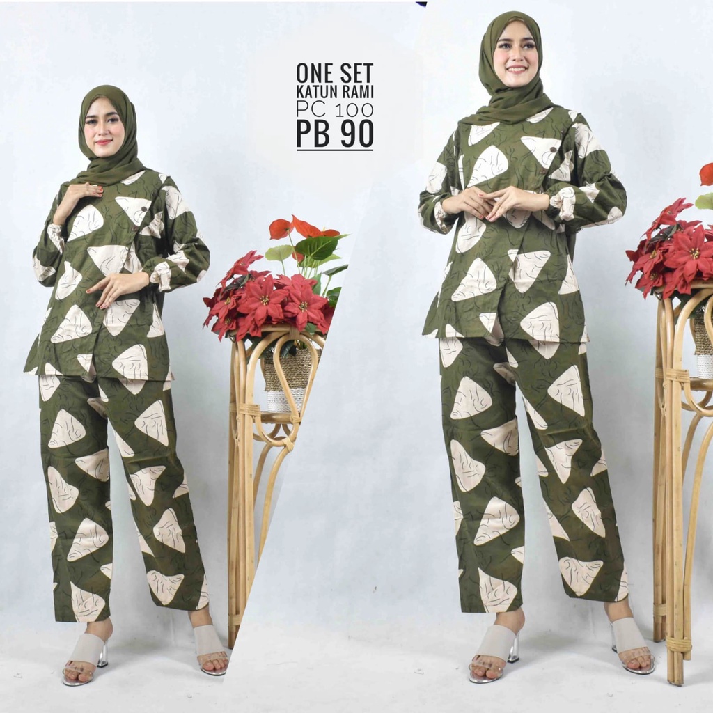 One set Katun rami Premium / Setcel Stelan Wanita termruah / Stelan Tunik Katun Rami