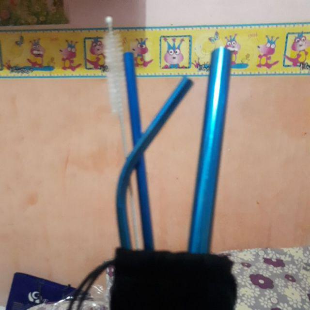 Stainless Straw / Sedotan Stainless (full Set Bubble Blue)