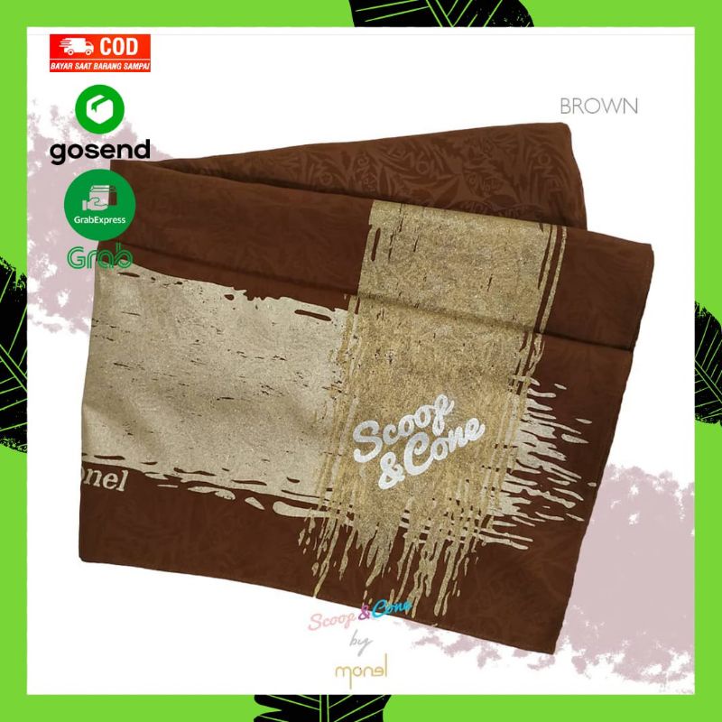 Kerudung Monel Printed Glitter Brown Hijab Jilbab Segi Empat By Scoop&Cone Original