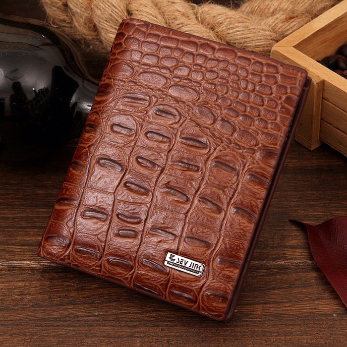 Dompet Pendek Kulit Pria Dompet Lipat Motif Croc 905-1 Vertikal