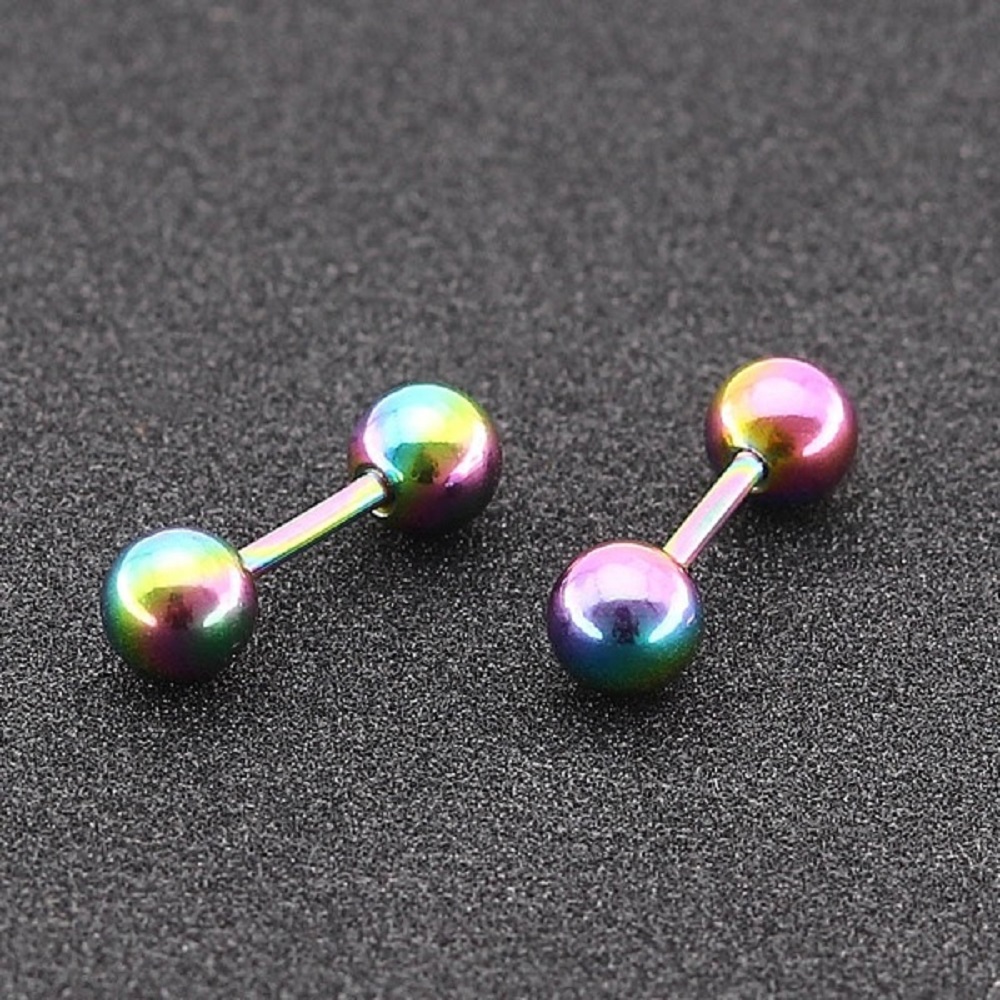 Anting Stud Bentuk Bola Barbel Bahan Stainless Steel Warna-Warni Untuk Unisex