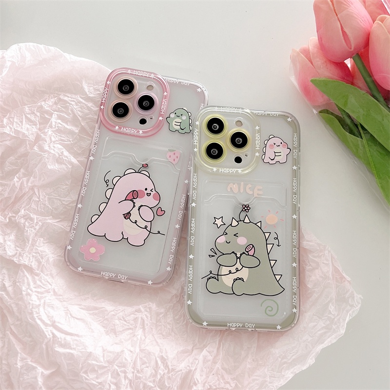 Soft Case Pelindung Lensa Transparan Desain Kartu Dinosaurus Untuk iPhone 12 13 Pro MAX 11 X XR XS MAX 7 8 Plus