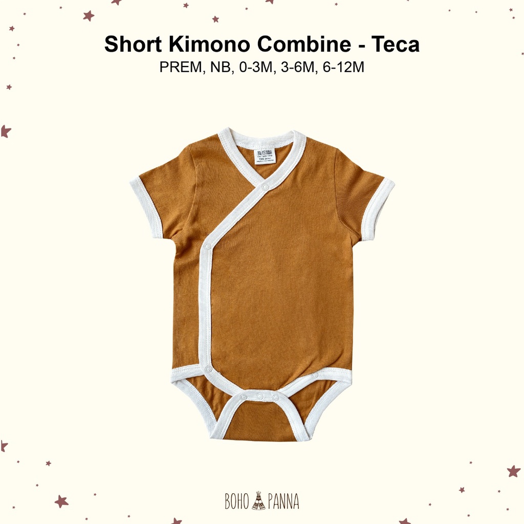 Bohopanna Short Kimono Combine Blush Teca Rosewood/Bohobaby Baju Bodysuit Jumper Pendek Anak Bayi Premature-Teca