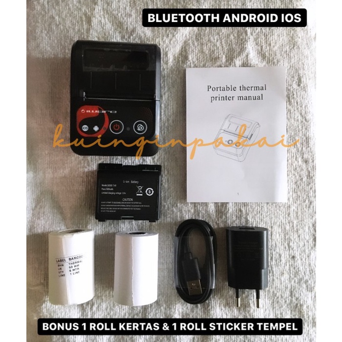 Mini Printer Bluetooth Thermal Cetak Resi Alamat [android+ios] 58mm KUINGINPAKAI