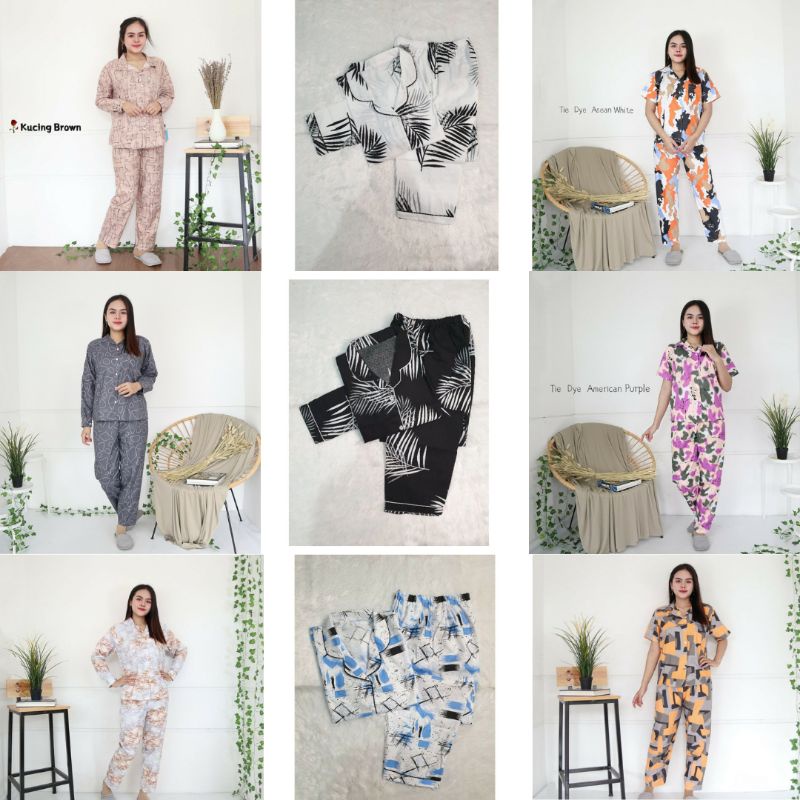 PIYAMA/BAJU TIDUR/SETELAN RAYON/ONE SET LENGAN PANJANG/PIYAMA LENGAN PENDEK/BAJU KEKINIAN/SETELAN/