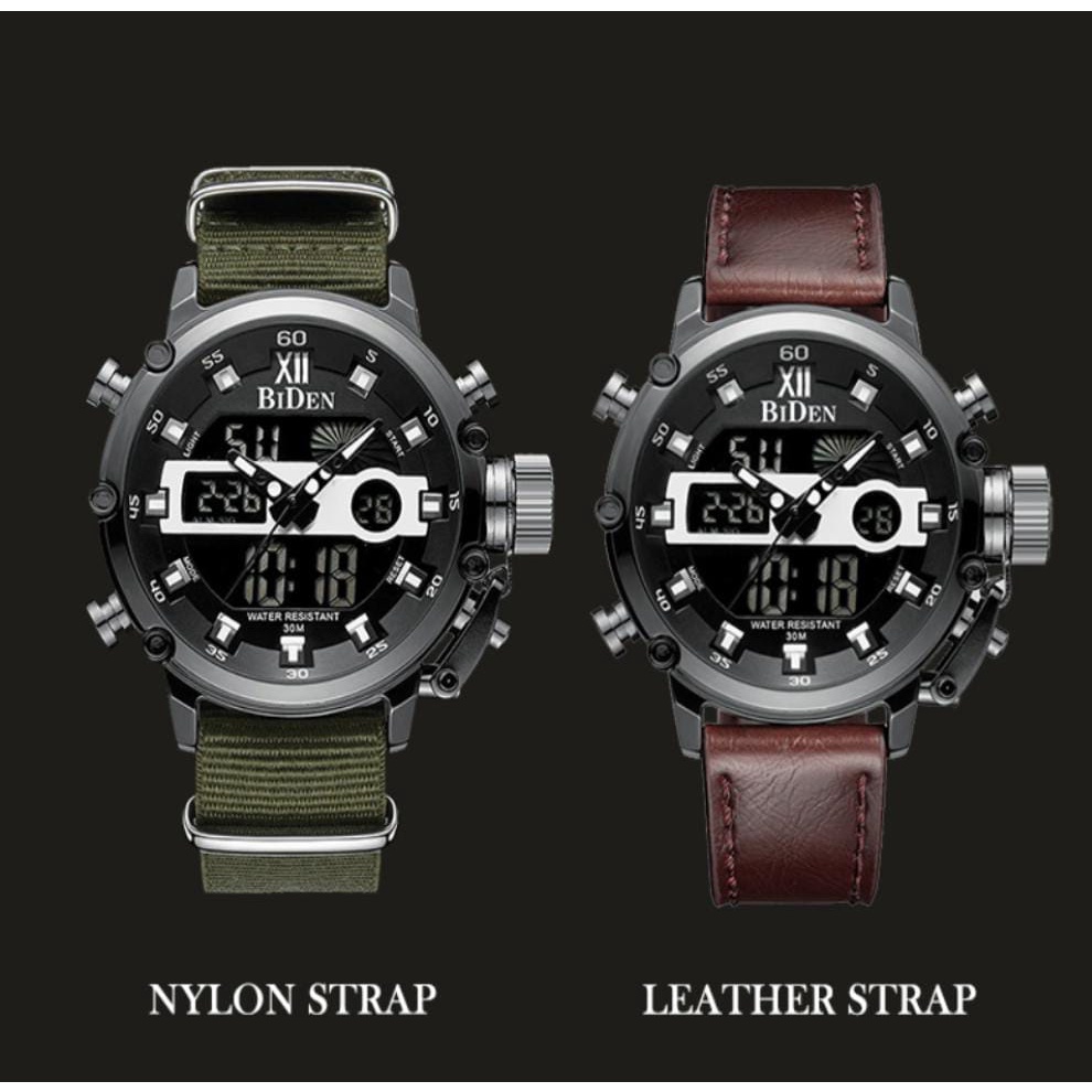 BIDEN 0164 - JAM TANGAN PRIA ANALOG DIGITAL STRAP KANVAS & KULIT