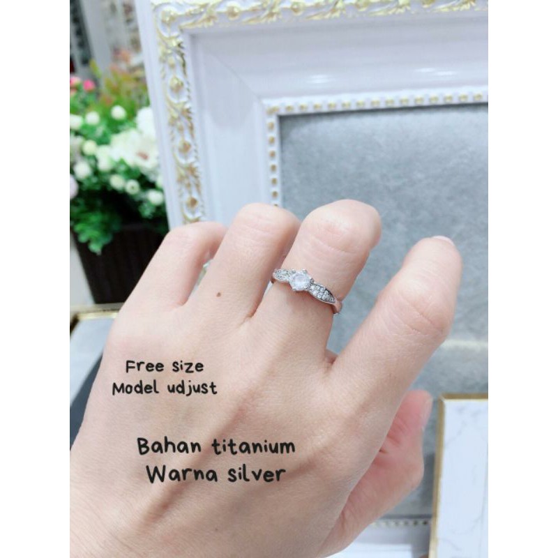 Cincin Titanium Asli Mata Kilau Free Size Bisa Setel Besar Kecil Anti karat Stainless steel 09