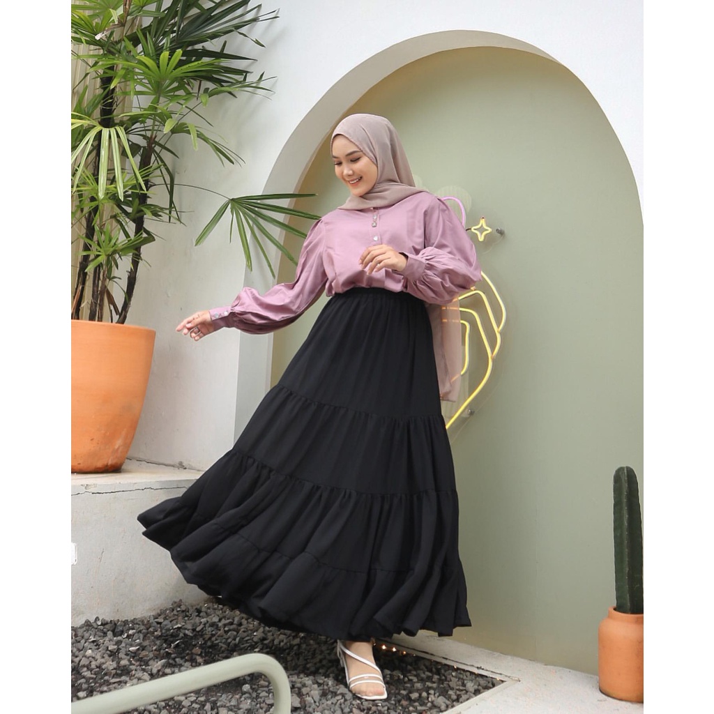 Selia Rok Ruffle Ceruty Babydoll Premium – Rok Rempel Skirt Panjang Susun