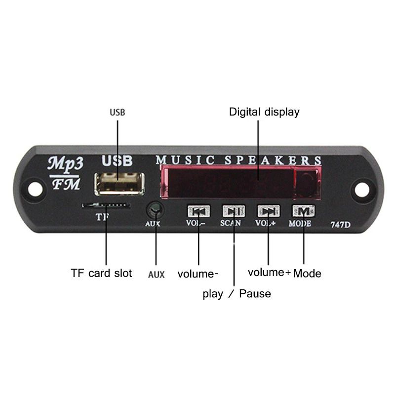 Tape audio module mp3 player bluetooth wireless reciever 12v mobil speaker aktif 747d