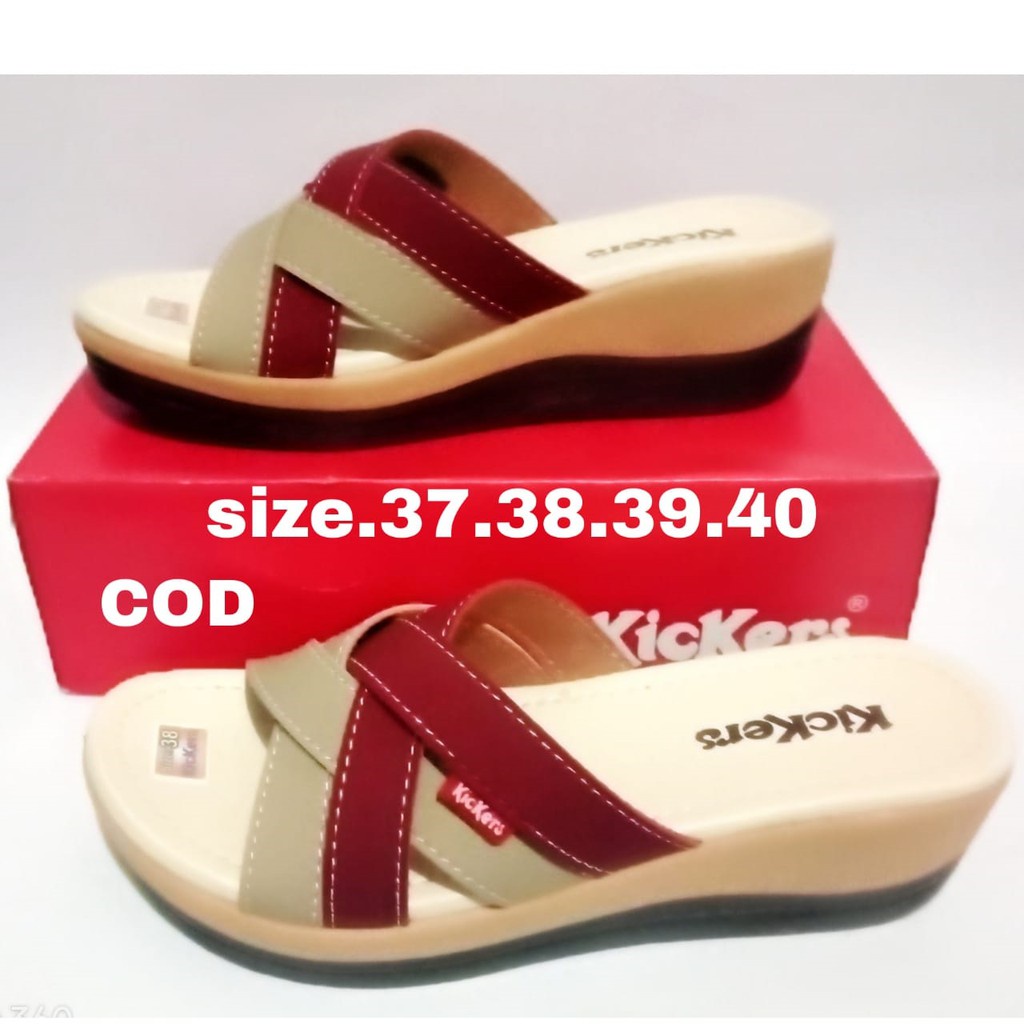 Invincible Sandal Sendal Wedges Wanita  Slop Tali Terbaru Kekiniab