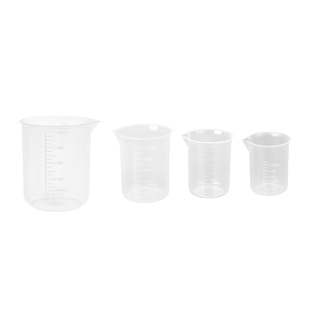 4pcs/set Gelas Ukur Transparan Dapur Baking Measuring Cup Scale Alat Ukur Untuk Laboratorium 500ml/250ml/150ml/50ml