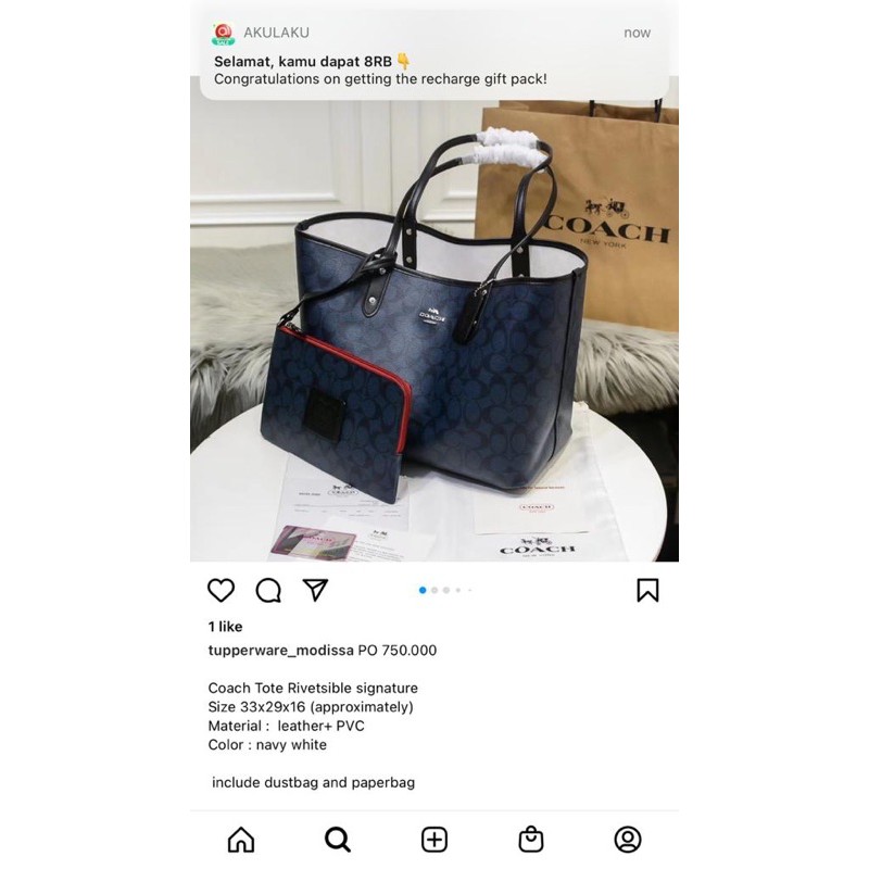 coach Tote riversible Signature white navy