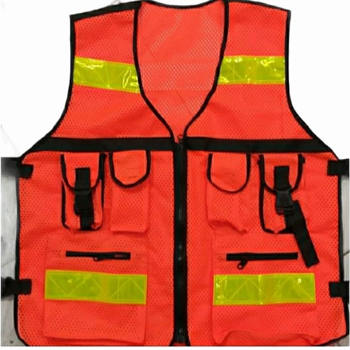 ROMPI KERJA PROYEK KANTONG 6 / Rompi Kerja Resleting K3 Bahan Jaring Jala