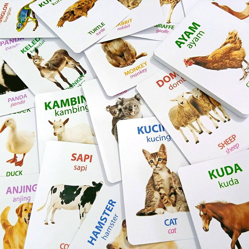 Flash Card 40 Kartu Dunia Hewan Seri 1 (2 Bahasa Indonesia dan Inggris)