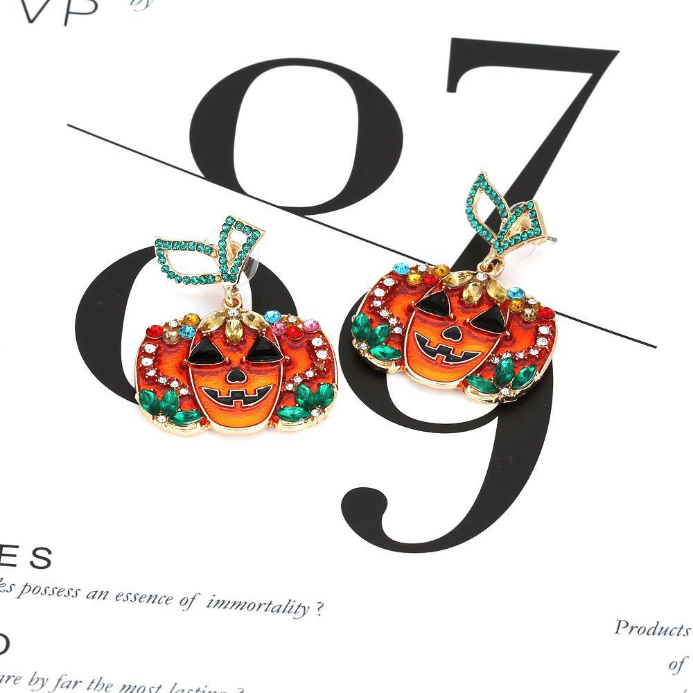 Needway Pumpkin Stud Earrings Fashion Berlebihan Hadiah Gadis Gaya Eropa Amerika Perhiasan Telinga Alloy Berlian Imitasi Anting Labu