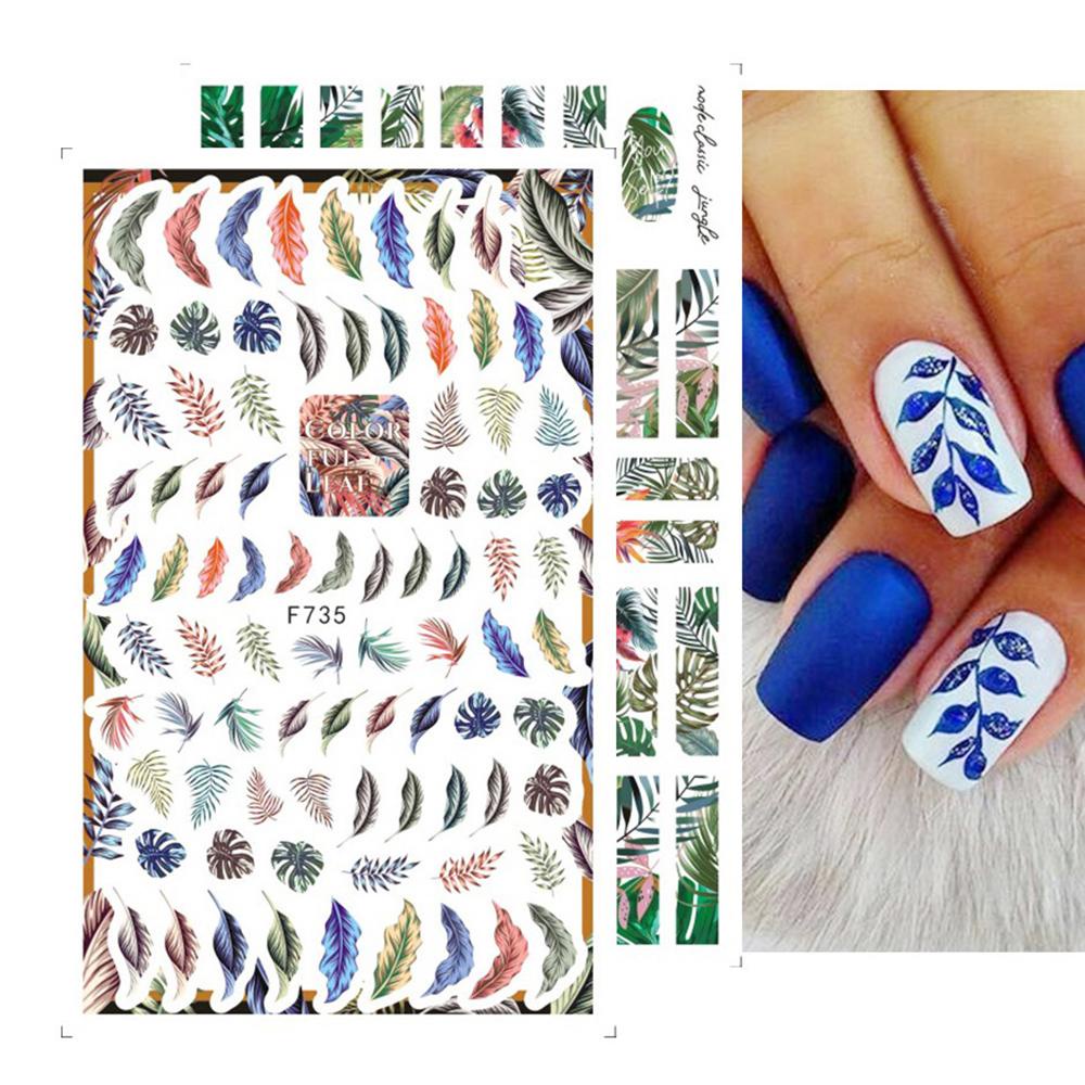 Solighter Stiker Kuku Nails Decor Desain Biru Pink Daun 3D