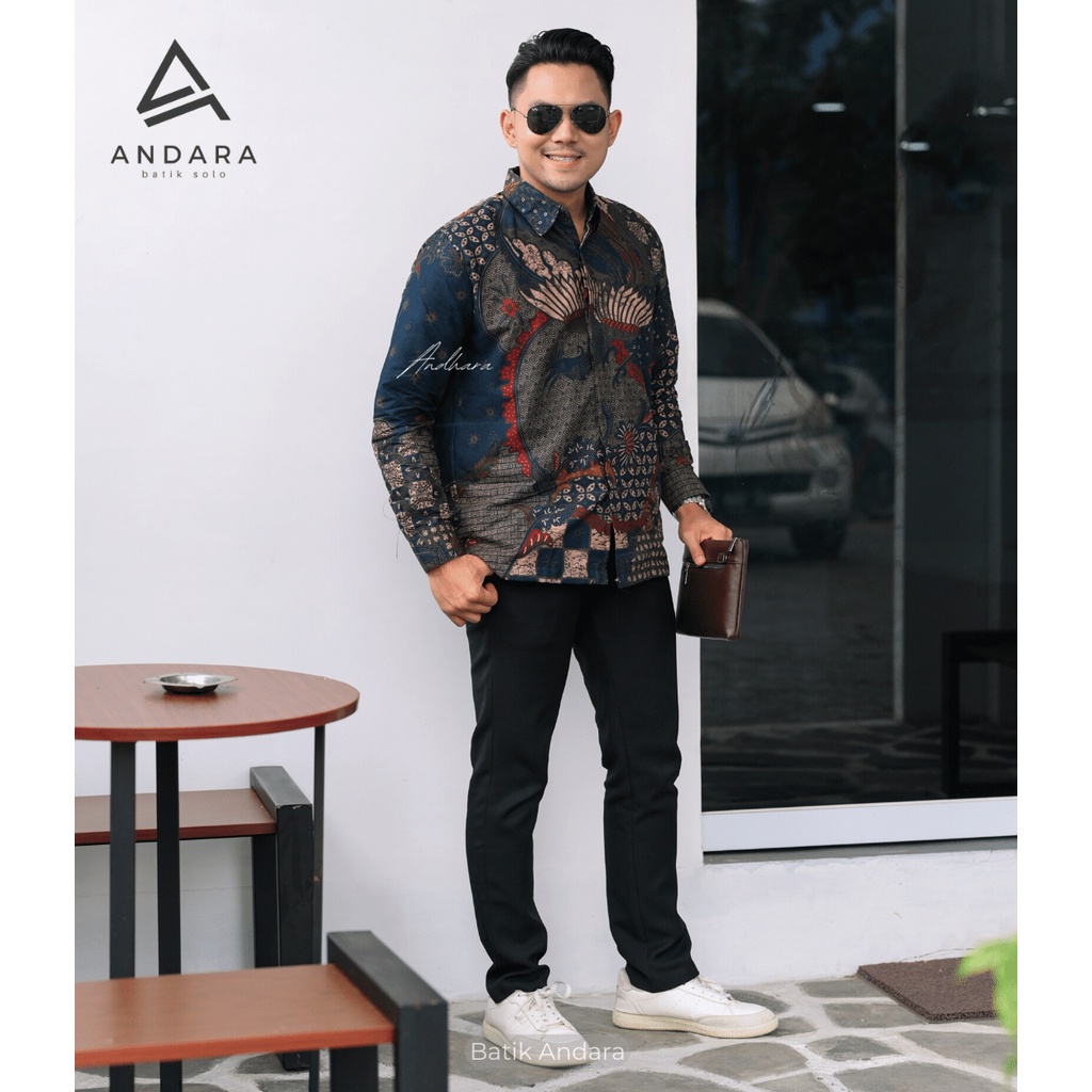 WIRYAWAN Baju Batik pria Lengan Panjang Modern slimfit Kasual Jagu Biru Best Seller Rekomendet Katun Solo Sragenan Hijau Botol Terlaris Regular Fit