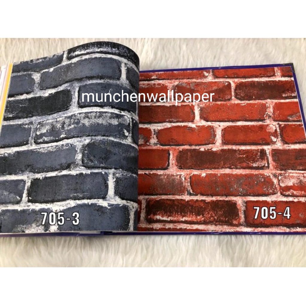 Wallpaper Vinyl Dinding Batu Bata Merah Putih Hitam Bertekstur 3D 10 meter