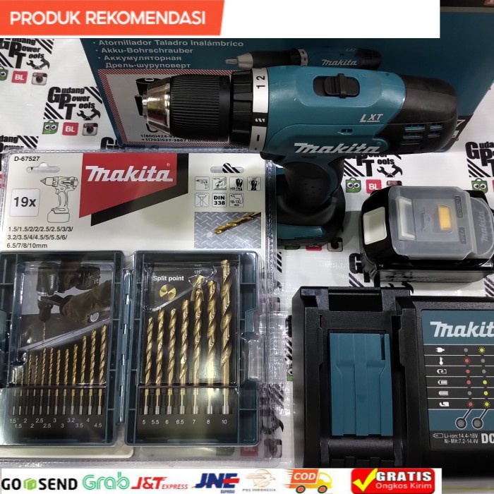 Paket Mata Bor 19pc Bor Baterai Cordless Drill Makita 13mm DDF453 18V