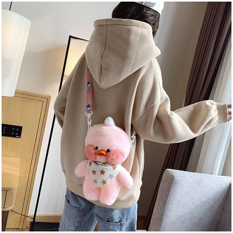 Tas Selempang Bebek Bulu/Tas Bebek Bahan Plush Bulu2 Bentuk Kartun Bebek Gaya Korea [READY Jakarta]