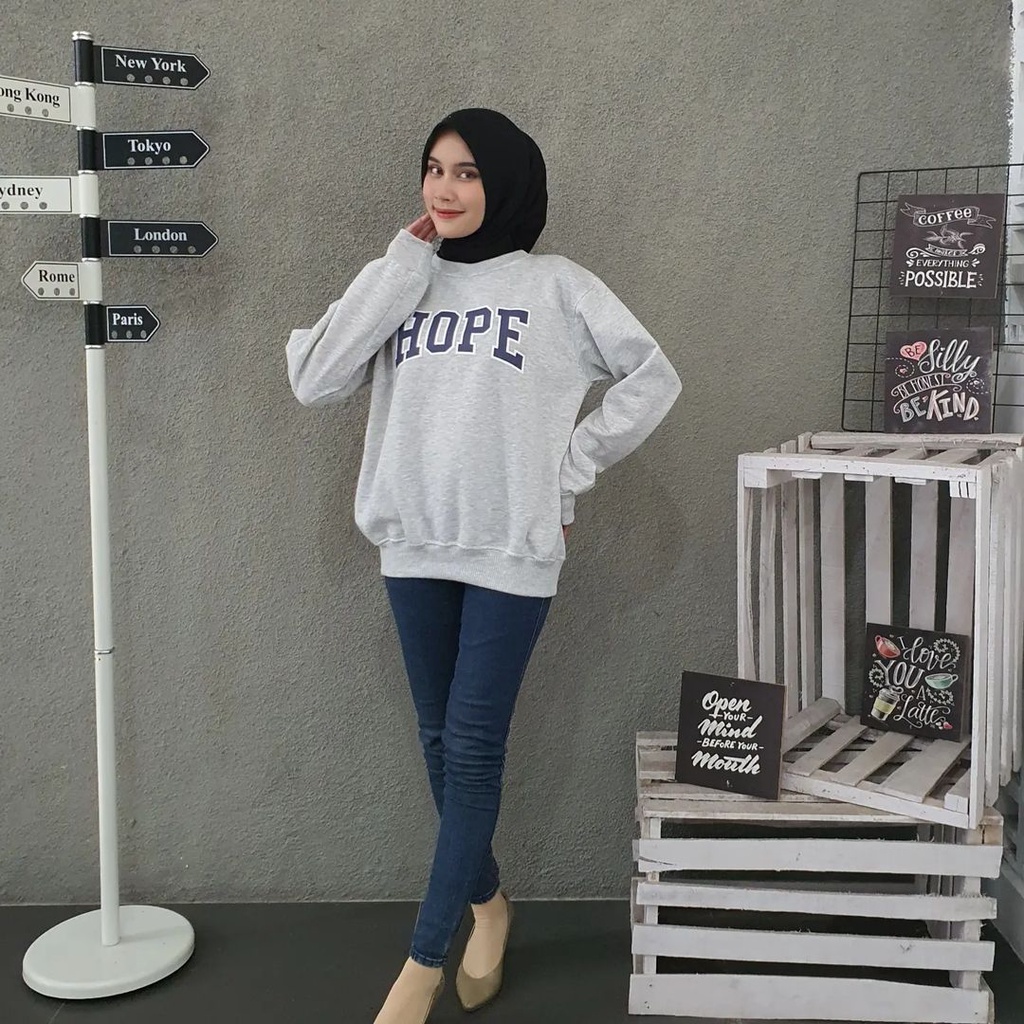 HOPE Sweater Crewneck Oversize | Fashion Terkini | Sweater Termurah Korean Style