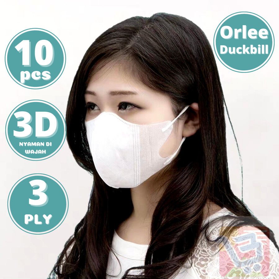 Masker Duckbill 3D Orlee 3 Ply 3Ply Earloop Medis Kemenkes isi 10 pcs Pria Wanita embos original
