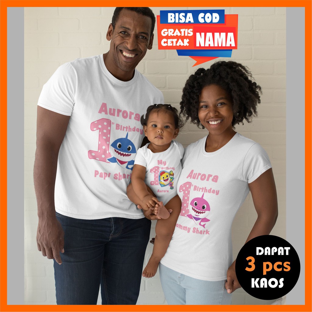 Baju Kaos Baby Shark Ulang Tahun Ultah Birthday Couple Keluarga Family IBU ANAK AYAH Banyak motif Ba