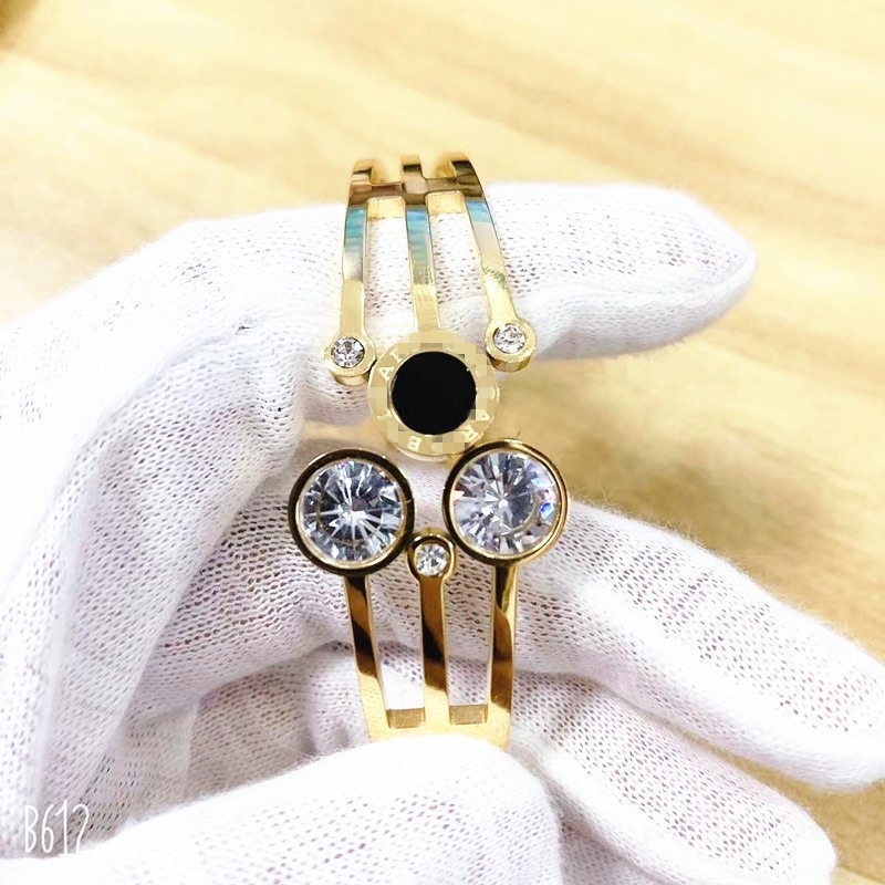 Bangle bvlgari dua zircon besar Titanium Korea Anti Pudar