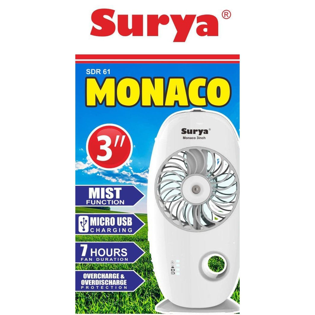 SURYAMONACO Mini Fan Kipas Angin 3&quot; Portable With Mist Cooler  SDR 61